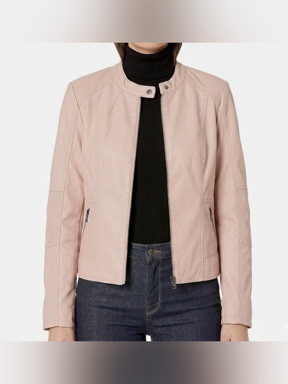 Faux Leather Pink Moto Jacket With Free Infinity Scarf